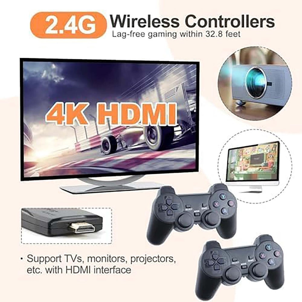 Mini gamepad portátil M8, Plug & Play, con 2 mandos inalámbricos y tarjeta Micro SD de 64 GB, consola de juegos HDTV